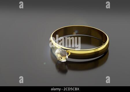 Gold and diamond ring isolated on a black background. 3d illustration. Stock Photo