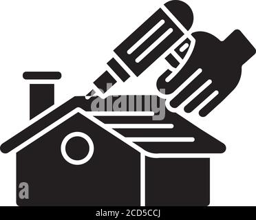 Roof constructing black glyph icon Stock Vector