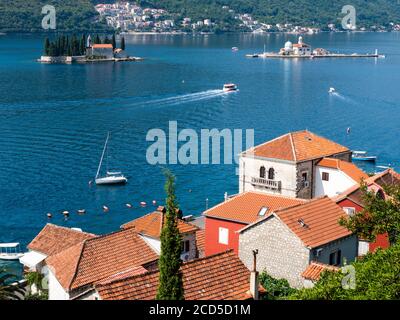 Islet of St. George seen from Perast, Bay of Kotor, Montenegro Stock Photo