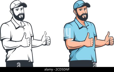 Bearded man thumbs up in vintage style Stock Vector