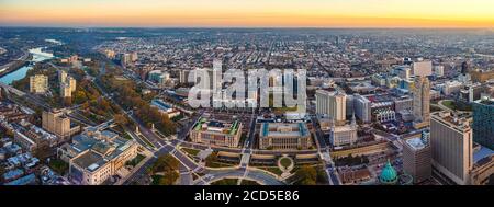 Aerial view of city of Philadelphia at sunrise, Pennsylvania, USA Stock Photo