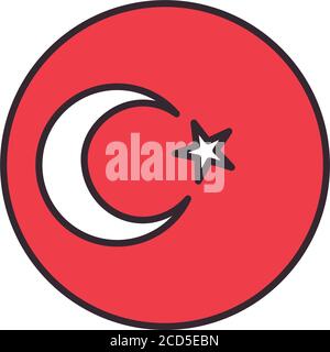 Turkish flag in button shaped line and fill style icon design, Turkey culture travel and asia theme Vector illustration Stock Vector