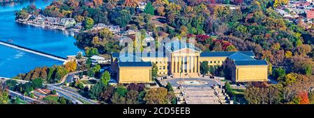 Aerial view of city of Philadelphia with Art Museum and Boathouse Row, Pennsylvania, USA Stock Photo