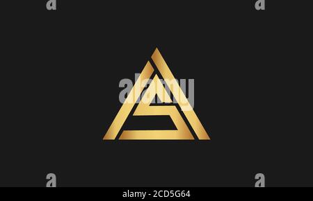 AS/SA Logo letter monogram with triangle shape design template isolated on black background. Stock Vector