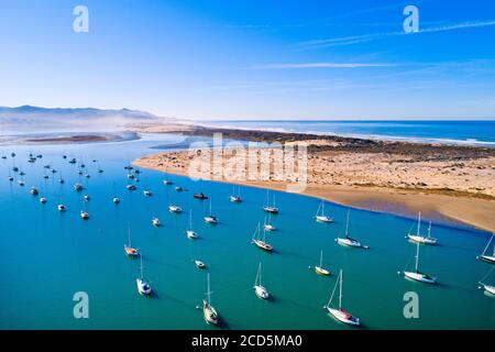 View of sailboats on sea, Morro Bay,  California, USA Stock Photo