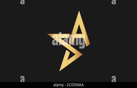 S , A , SA , AS Letter with Star Logo Template vector icon illustration design. Modern Star logo in elegant style with Black Background Stock Vector