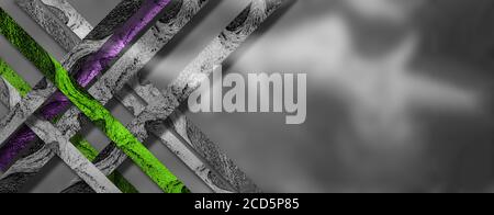 Green, purple and gray lines on silver background. Stock Photo