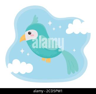 cute little parrot bird cartoon sky background design vector illustration Stock Vector