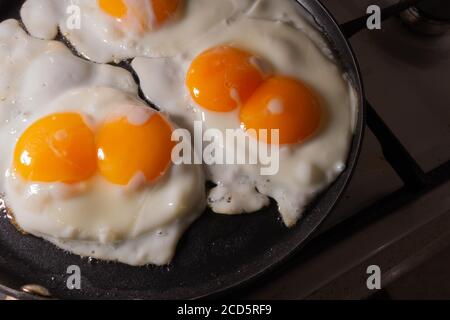 Fried eggs. Two eggs with two yolks Stock Photo
