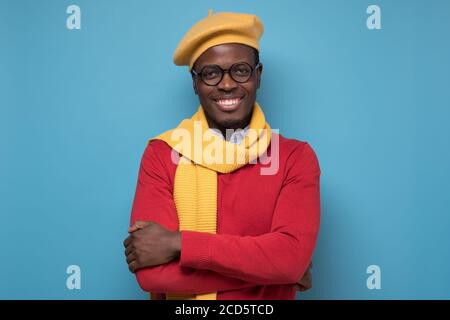 Smiling happy african man in glasses looking confident at camera Stock Photo