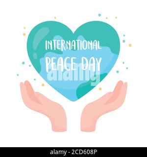 international peace day hands holding heart shaped world vector illustration Stock Vector