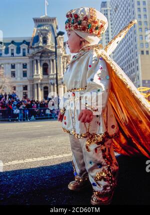 Child in colorful costume during Mummers Parade, Philadelphia, Pennsylvania, USA Stock Photo