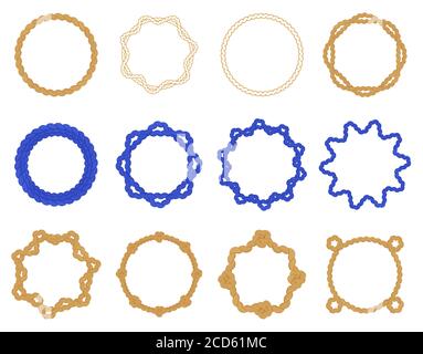 Round sea knot frame. Circle rope decorative frames, marine twisted knot borders, vintage nautical frame circle vector illustration icons set Stock Vector