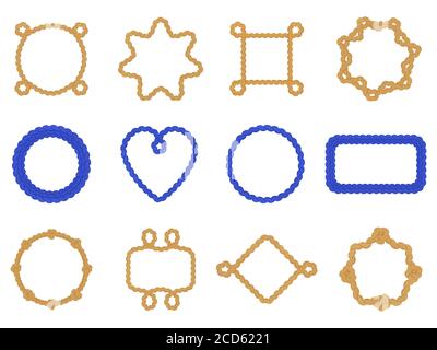 Navy rope frames. Vintage decorative marine twisted frame, nautical boat rope borders, marine knot frame vector illustration icons set Stock Vector