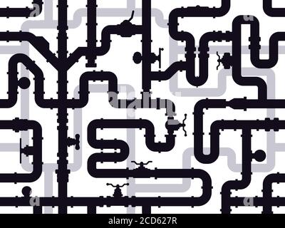 Water pipes pattern. Industry pipeline heating system, engineering water tube seamless pattern, pipeline construction vector illustration Stock Vector