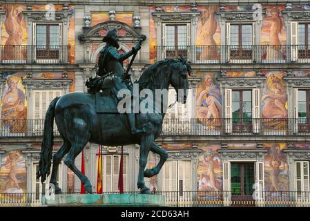 Statue of Philip III in Plaza Mayor, Madrid, Spain Stock Photo