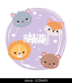cute cat fox lion and bear faces adorable cartoon animals vector illustration Stock Vector