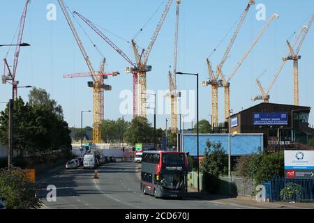 Tower cranes at a construction site in Perry Barr, Birmingham, UK (July, 2020). Stock Photo