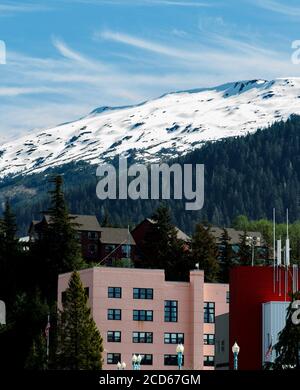 Pink Federal building in Ketchikan Alaska Stock Photo