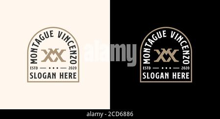 Initial letter MV VM M V emblem logo template with golden color Stock Vector