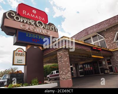 ELY, NEVADA - JULY 23, 2018: The Ramada by Wyndham hotel, Copper Queen Casino, and Evah's restaurant on Great Basin Boulevard in the old mining town o Stock Photo