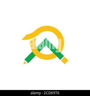 linked pencil green mountain sun abstract logo Stock Vector