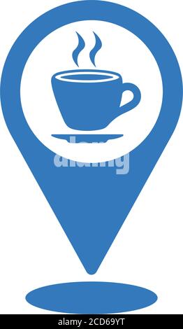 Coffee shop location icon is isolated on white background. Simple vector illustration for graphic and web design or commercial purposes. Stock Vector