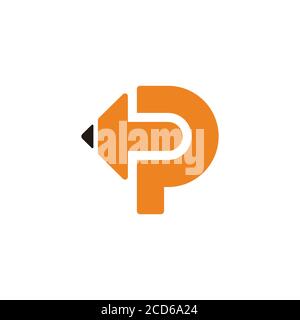 letter p pencil shape geometric arrow education logo vector Stock Vector