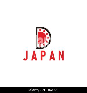 letter D sun rays japan red symbol geometric design logo vector Stock Vector