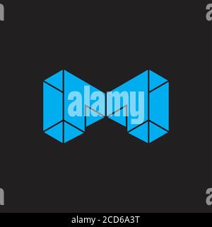 letter m 3d geometric blue diamond logo vector Stock Vector