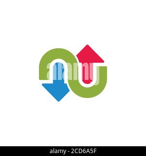 letter nu opposite arrows geometric design logo vector Stock Vector