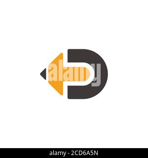 letter D pencil shape geometric arrow education logo vector Stock Vector