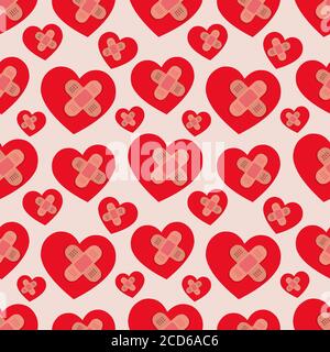 heart with medical bandage plaster seamless pattern vector illustration background Stock Vector