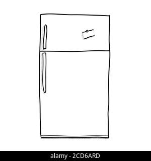 Hand-drawn sketch. Contour drawing of the refrigerator. Vector icon on white background. Stock Vector