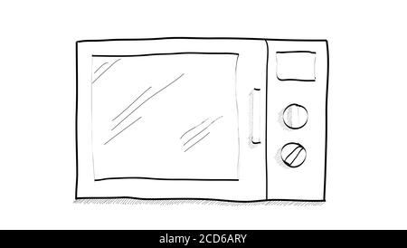 Hand-drawn sketch. Contour drawing of Microwave oven. Vector icon on white background Stock Vector