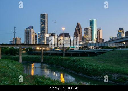 View of Downtown Houston Skyline in Texas Stock Photo