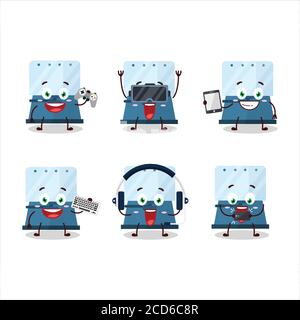 Automatic espresso coffee cartoon character are playing games with various cute emoticons Stock Vector