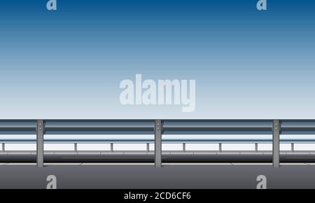 Side view of the overpass, bridge, road with a crash barrier, blue sky background, roadside, vector illustration Stock Vector