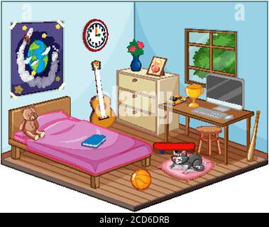 Part of bedroom of children scene in cartoon style illustration Stock ...