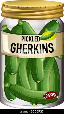 Food in glass jar pickled gherkins in cartoon style isolated illustration Stock Vector