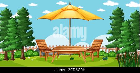 Nature park picnic empty scene illustration Stock Vector