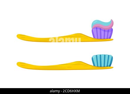 Bamboo toothbrush. Eco item for those who do not want to use plastic. Isolated vector illustration in cartoon style Stock Vector