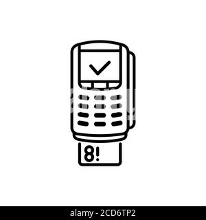 Contactless payment by credit debit card via the bank terminal banner. Outline payment method symbol. Quality element Acquiring payment. Vector on Stock Vector