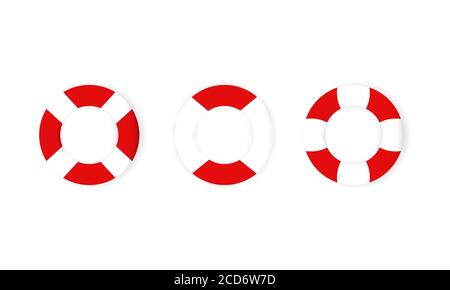 Lifebuoy icon set in realistic look. Equipment of rescuers. Symbol lifesaver swim. Rescue of drowning in the open sea. Vector on isolated white Stock Vector