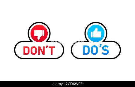 Dos and dont button label. Thumbs up or down. Like or dislike. Vector on isolated white background. EPS 10 Stock Vector