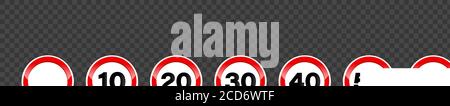 Set of speed limit signs. Icons, vector on isolated background. EPS 10 Stock Vector