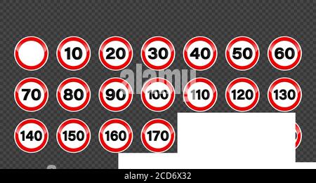 Set of speed limit signs. Icons, vector on isolated background. EPS 10 Stock Vector