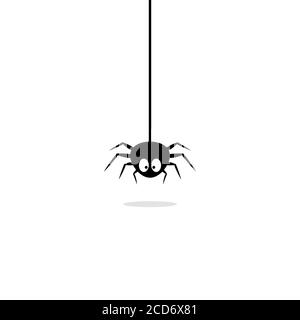 Cute black spider hangs on a cobweb. Halloween concept. Vector on isolated white background. EPS 10 Stock Vector