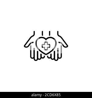 Cardiology care icon. Life and health insurance services. Business hands keep the shape of the heart. Vector on isolated white background. EPS 10 Stock Vector