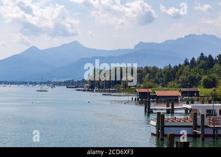 Lake Chiemsee with Alpes Bavaria. Stock Photo